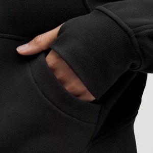 Sweat-shirt à capuche zippé noir pour femme, en coton écologique, coupe oversize, manches longues, tricot uni respirant, longueur standard, hiver - Product Image 5