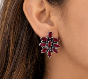 Pendientes de Plata Antigua con Múltiples Piedras y Diseño Floral, Pendientes de Botón Estilo Bohemio, Regalo para Ella - Product Image 5