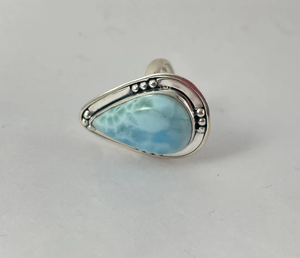 แหวนพลอยลาริมาร์รูปทรงลูกแพร์ เงินแท้ 925 แหวนทำมือ หินสีน้ำเงิน เครื่องประดับสไตล์โบโฮสำหรับผู้หญิง - Product Image 3