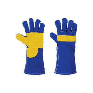 Gants de sécurité en cuir résistants à la chaleur, usage général, respirants, bleu diamant jaune, 14 pouces, manchette droite, anti-chaleur et anti-abrasion - Product Image 1
