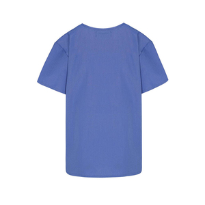 เสื้อสครับสีน้ำเงินแขนสั้นคุณภาพสูง ผ้าทอโพลีเอสเตอร์ ไร้ตะเข็บ ตรวจจับรอยขาดได้ ยูนิเซ็กซ์ สำหรับโรงพยาบาล - Product Image 5