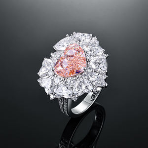 Luxury Unisex 18K Solid <b>Gold</b> Rhodium Plated <b>Cocktail</b> Engagement <b>Ring</b> Heart Cut Diamond Prong Setting Pave Accents IGI Certified - Product Image 3