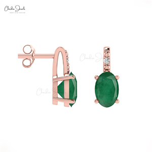 Productos Destacados: Pendientes Auténticos de Esmeralda Zambiana y Diamantes de 6x4mm con Cierre a Presión de Oro Fino de 14k, Proveedor Mayorista - Product Image 2