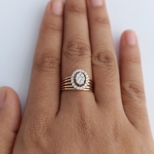Bague Namivaa en or rose 14 carats avec halo de diamants ovales, design multi-bandes, élégante, pour soirée, cadeau, bijoux fins polis - Product Image 4