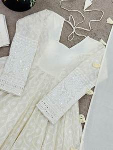 2026 Elegant Look Pure Cotton Kota <b>Fabric</b> White Color Huge Flair Pattern Designer Salwar Kameez Set For Women Or Girls Wear - Product Image 5