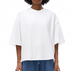 Camiseta Blanca Oversize de Manga Corta con Cuello Redondo para Hombre, Diseño Liso Informal, 100% Algodón Jersey - Product Image 1