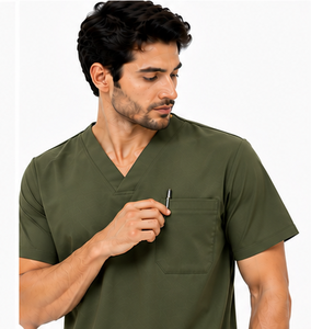 Uniforme médico para hombre, conjunto de 2 piezas, pantalones tipo jogger, transpirable, con spandex, ropa de trabajo para médicos y enfermeros, moderno y duradero. - Product Image 5