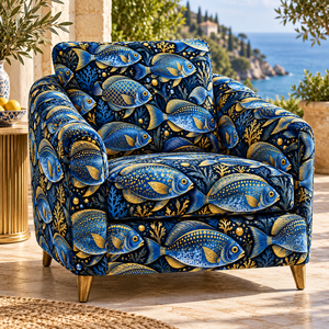 Tela de Terciopelo con Diseño de Peces Azules y Dorados, para Tapicería de Muebles y Decoración del Hogar - Product Image 3