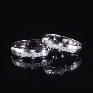 Unisex 925 <b>Silver</b> Moissanite Engagement Wedding Band <b>Ring</b> <b>Cross</b> Design Prong Setting Rhodium Plated IGI Certified Classic Style - Product Image 1