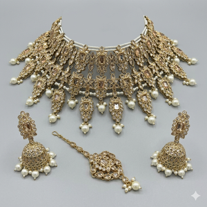 Conjunto de Joyería Fina Chapada en Oro con Piedra de Cristal y Collar de Cuentas |   Elegante Conjunto de Joyería para Fiestas y Bodas para Mujeres y Niñas - Product Image 1