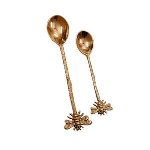 Cuillère à dessert et à thé artisanale en laiton doré avec poignée en forme d'abeille, idéale pour les mariages et les dîners - Product Image 1
