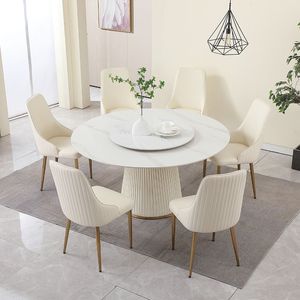 59 \ "moderno tavolo da pranzo in pietra sinterizzata con 31.5 \" giradischi legno pregiato piedistallo in metallo 4 pz sedie-elegante sala da pranzo Set - Product Image 3