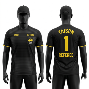เสื้อกรรมการฟุตบอลพรีเมียม โพลีเอสเตอร์ 160 GSM ระบายอากาศได้ดี ดีไซน์สีน้ำเงินแบบแผง  รับสกรีนโลโก้ด้วยเทคนิค Sublimation - Product Image 3
