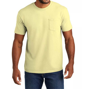 Men's Breathable Casual Knitted Plain Cotton O Neck T-Shirts Summer Collar Short Sleeve Yellow Color Wholesale OEM Service - Product Image 2