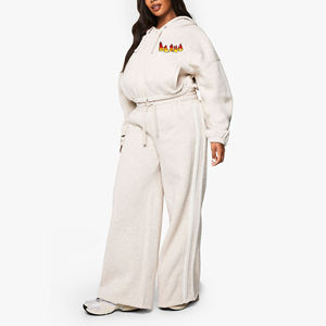 Wholesale Women's <b>2</b> <b>Piece</b> Fleece Tracksuit <b>Set</b> Hooded Loose Fit All Seasons <b>White</b> Embroidered Letter Print Sweatshirt Pants - Product Image 1