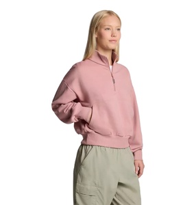 Sweat-shirt long pour femme en jersey non tissé imperméable, à col ras du cou, demi-zip, avec poches kangourou, à sequins et cristaux, côtelé et anti-plis - Product Image 2