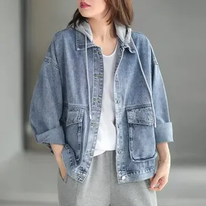 Veste en jean en toile pour homme, nouvelle collection, très tendance, décontractée, classique, avec capuche et logo frontal, élastique - Product Image 3
