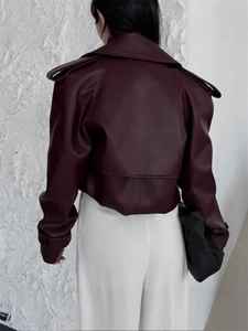 Manteaux en cuir simples pour femmes, vestes décontractées amples en similicuir PU pour femmes et jeunes filles - Product Image 3