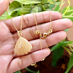 Women's Yellow Quartz Carved Shell Pendant Inlaid Colored Zircon 18K Gold Plated Brass <b>Cable</b> Chain 22-Inch Handmade Necklace - Product Image 5