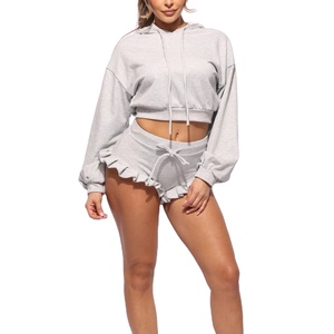 Conjunto de Dos Piezas para Mujer con Logotipo Personalizado, Sudadera Corta y Pantalones Cortos, Estilo Urbano, Felpa de Poliéster/Algodón, Atuendo de Primavera 2026 - Product Image 4