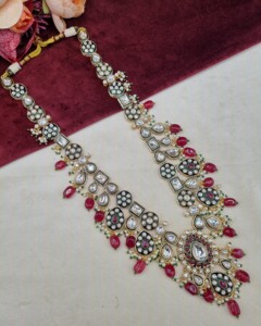Royal Long Kundan Stone <b>Necklace</b> Set With Earrings And Mangtika For Wedding Reception Festive Wear Ethnic Jewellery Manufacturer - Product Image 5