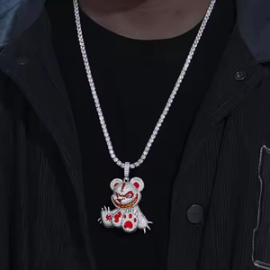 Pendentif Hip Hop Iced Bear en Moissanite, Collier en Argent 925 Plaqué Rhodium, Coupe Ronde Brillante, Bijou Cadeau - Product Image 1