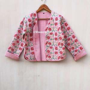 Veste matelassée pour femme, respirante, réversible, hiver, broderie florale, coton, col en V, manches longues, col mandarin, longueur courte - Product Image 5