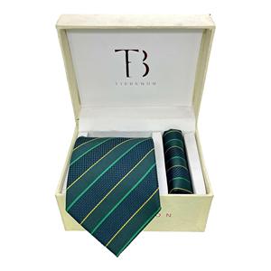 Bottle <b>Green</b> Stripe Design Silk <b>Tie</b> <b>and</b> <b>Pocket</b> <b>Square</b> Combo - Product Image 3