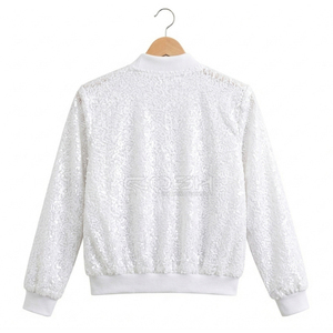 Cosh International <b>Women</b>’s Flip White Sequin Varsity <b>Jacket</b> Embroidered Casual <b>Spring</b> Concert Wear Greek Apparel - Product Image 3