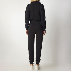 Conjunto de Sudadera con Capucha y Pantalones Deportivos de Dos Piezas para Mujer, Color Negro Sólido, Felpa, Ecológico, Informal, Corte Regular - Product Image 6