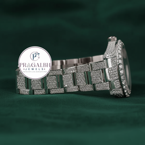 นาฬิกาเพชรหรู Pragalbh Jewels หน้าปัดแบบอารบิก ตัวเรือนสแตนเลสสตีล ระบบควอตซ์ สำหรับผู้ชาย - Product Image 3