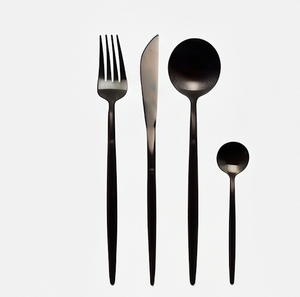Ensemble de couverts en acier inoxydable noir mat, design minimaliste, passe au lave-vaisselle, couverts de mariage, fourchette, couteau, cuillère, cuillère à café - Product Image 1
