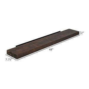 "Single-Tier Walnut Brown Fir Wood Floating <b>Shelf</b> <b>Wall</b> <b>Mounted</b> Mantel" - Product Image 3