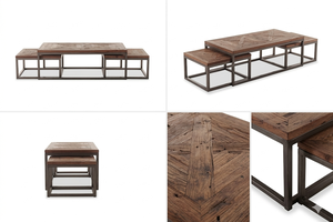 Juego de Mesa de Centro de Madera de Teca Sólida y Duradera Piore, Estilo Escandinavo Moderno, Acabado Natural Ecológico, Mesa Nido para Sala de Estar - Product Image 4