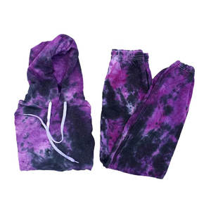 <b>Mens</b> Tie-Dye Purple and Black Custom Logo <b>Pullover</b> Hoodie and Matching Jogger Sweatpants Tracksuit OEM ODM Wholesale Apparel - Product Image 5