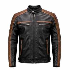 เสื้อแจ็คเก็ตหนังผู้ชายสไตล์นักขี่มอเตอร์ไซค์ คอตั้ง ปิดด้วยซิป - Product Image 1