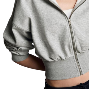 Custom Women's Cropped Full <b>Zip</b> Hoodie Oversized Fleece Drop Shoulder <b>Hooded</b> Sweatshirt Casual Streetwear OEM ODM - Product Image 6