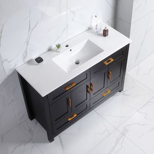 Mobile Bagno Nero da 48 Pollici con 4 Ante a Chiusura Ammortizzata e 4 Cassetti, Ampio Spazio di Archiviazione, Combinazione con Lavabo in Ceramica - Product Image 3