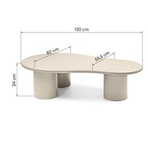 Mesa de Centro Moderna de Lujo en Madera Sólida Color Crema con Forma Orgánica de Amoeba y Patas Cilíndricas Robustas - Product Image 5