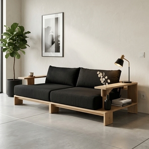 Canapé de villa moderne carré, structure en teck massif, 3 places, housse amovible lavable, revêtement en tissu, personnalisable, appartement, hôtel - Product Image 3