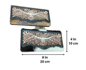 Cartera plegable Longhorn de piel de vaca mecanizada a mano al por mayor a la moda, monedero de mano de gran capacidad con diseño Floral de calavera de toro - Product Image 2