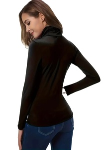 Camisetas de Manga Larga para Mujer, Cuello Redondo, Elásticas, Transpirables, de Spandex/Algodón, Camisetas Interiores de Color Sólido, Camisetas 3D Ecológicas - Product Image 2