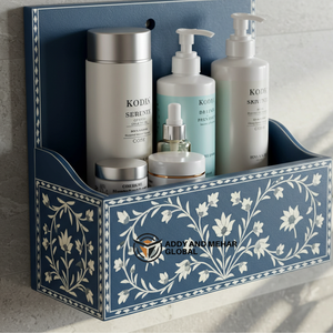 Organizador de Baño de Madera Azul – Estante de Pared Compacto para Decoración Moderna del Hogar - Product Image 4