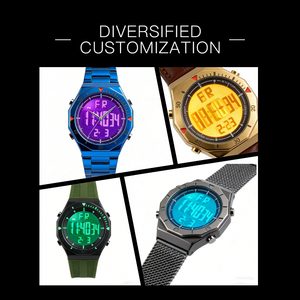 Grosir kustom Logo tali silikon casing logam campuran disesuaikan fungsi pria dan wanita layar LCD jam tangan - Product Image 4