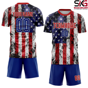 Conjunto de Uniforme de Fútbol Personalizado con Bandera Americana, Secado Rápido, Manga Corta, Impresión de Nombre y Número del Equipo - Product Image 1