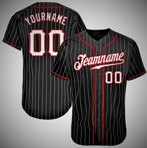 Custom Adult Pinstripe Baseball Jersey Short Sleeve Anti-Bacterial 100% Polyester <b>Button</b> Front for School League Camp - Product Image 2