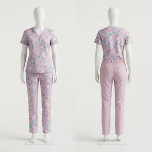 Conjunto de Uniforme Médico Unisex Blackhardson, Estampado Dobby, 180 GSM, Tela Elástica de Poliéster Premium, Parte Superior Morada, Pantalones Lisos, para Hospital - Product Image 1
