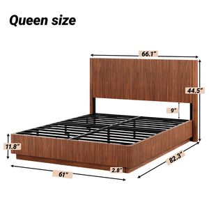 Moderno Letto Queen Size in Noce con Luci LED, Design a Linee Curve Ondulate e Pannello con Scanalature Convesse - Product Image 5