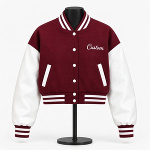 Women Burgundy White Varsity Jacket Custom Embroidery Letterman Bomber Jacket College Style Streetwear - Product Image 1