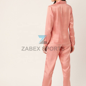 Ensemble de pyjama en satin polyester/coton pour femmes avec logo personnalisé, fermeture à cordon, séchage rapide, respirant, tissu doux, vêtements de détente - Product Image 3